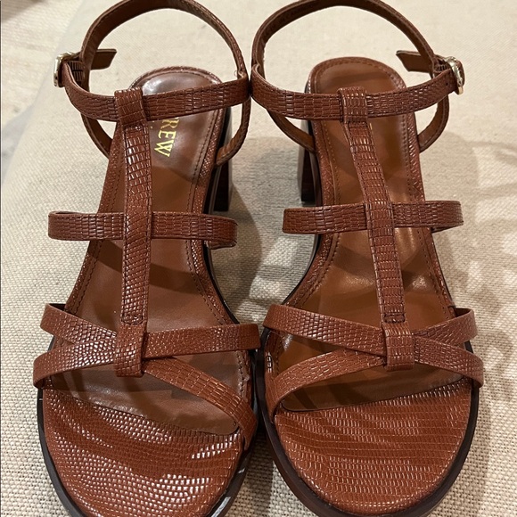J. Crew Brown Lizard Textured T-strap Heeled Sandals/NWOT/7.5M - Picture 4 of 10